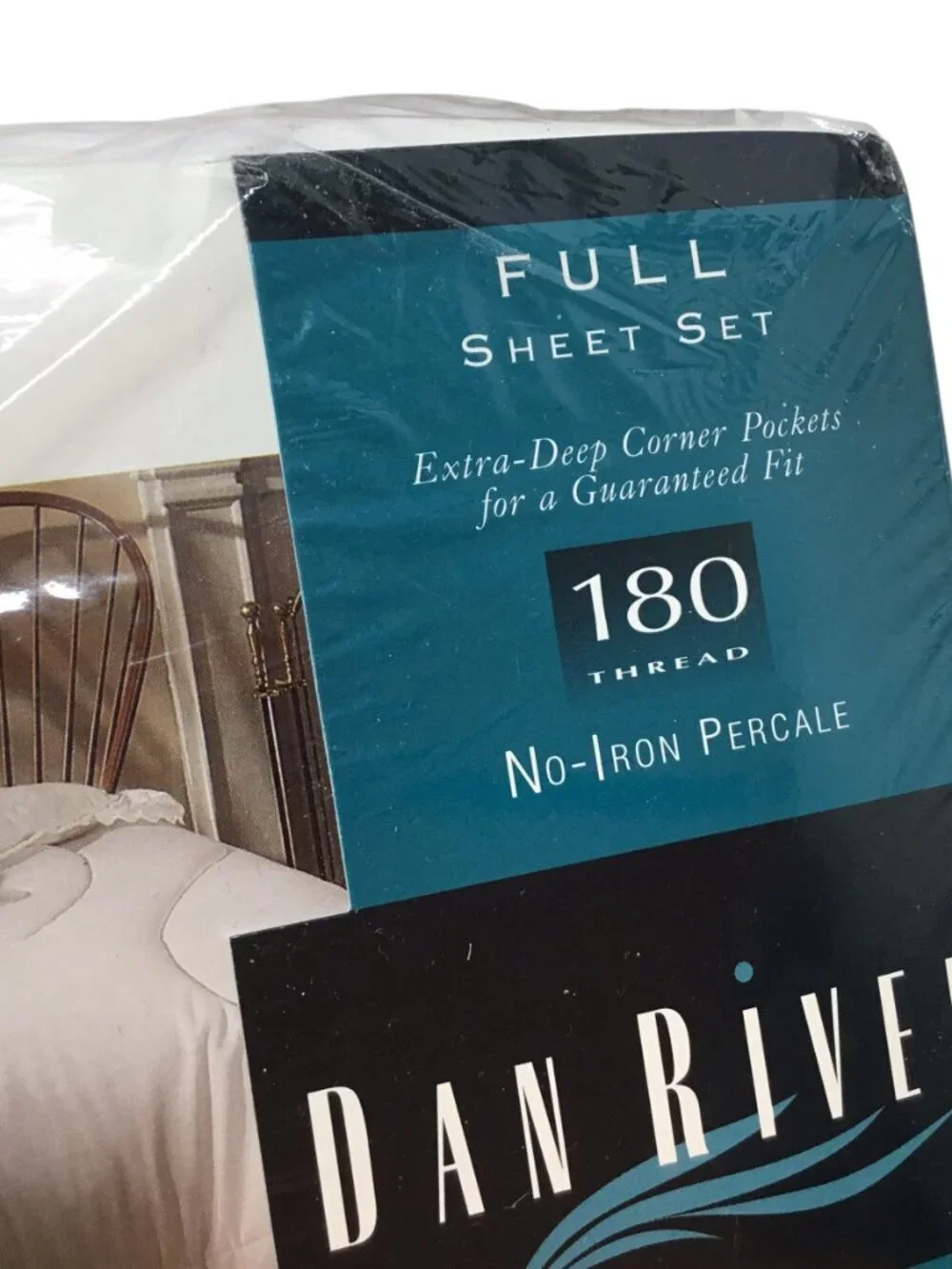 Dan River NOS No Iron Percale Sheet Set White Eyelet Full Double 180 Thread Ct